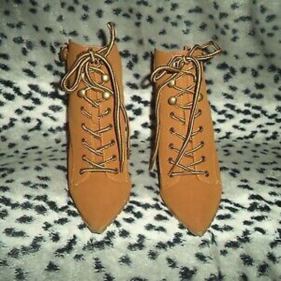 NEW! SHOEDAZZLE LAVANYA STILETTO HIKER BOOTIE CAMEL ANKLE BOOTS~WOMENS SIZE 7 - Picture 5 of 8